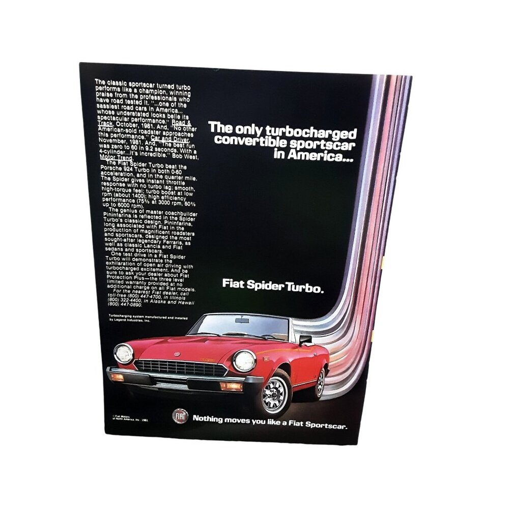 1982 Fiat Spider Turbo Car Red Color Original Print Ad vintage 80s